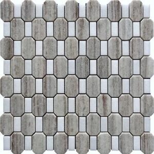 Crystal Wood andThassos White Polished Elongated Octagon