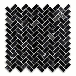 Nero Marquina1X2 Herringbone Honed Mosaic