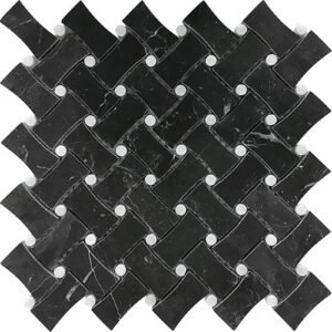 Nero Marquina-Oriental White Honed 1X2 Dogbone Basketweave