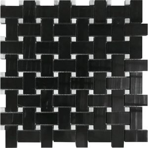 Nero Marquina-Oriental White Polished 1X2 Basketweave