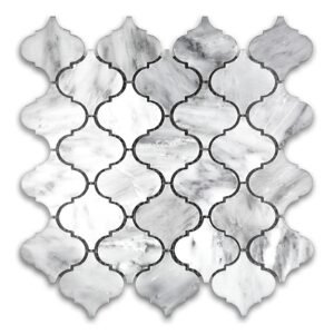 Oriental White 3" Arabesque/Lantern Polished Marble Mosaic