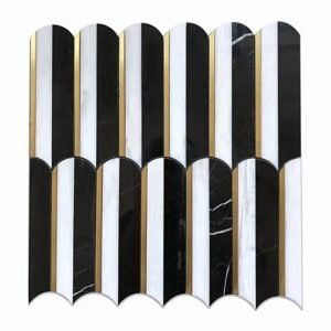 Oval Stripe – Thassos White-Nero Marquina Polished Marble With Brass - Marble | Intrepid Marble & Granite