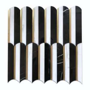 Oval Stripe - Thassos White-Nero Marquina Polished Marble With Brass