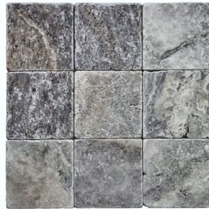 Silver 4X4 Tumbled Travertine Tile